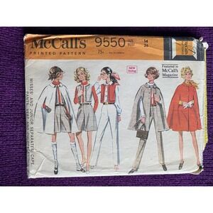 McCalls 9550 cape vest pants culottes sewing pattern sz 14
